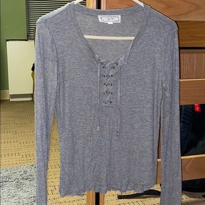 Grey Tie Long Sleeve Blouse